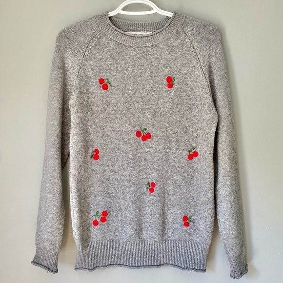 Gray Retro Cherry Pattern Sweater - Picture 1 of 7
